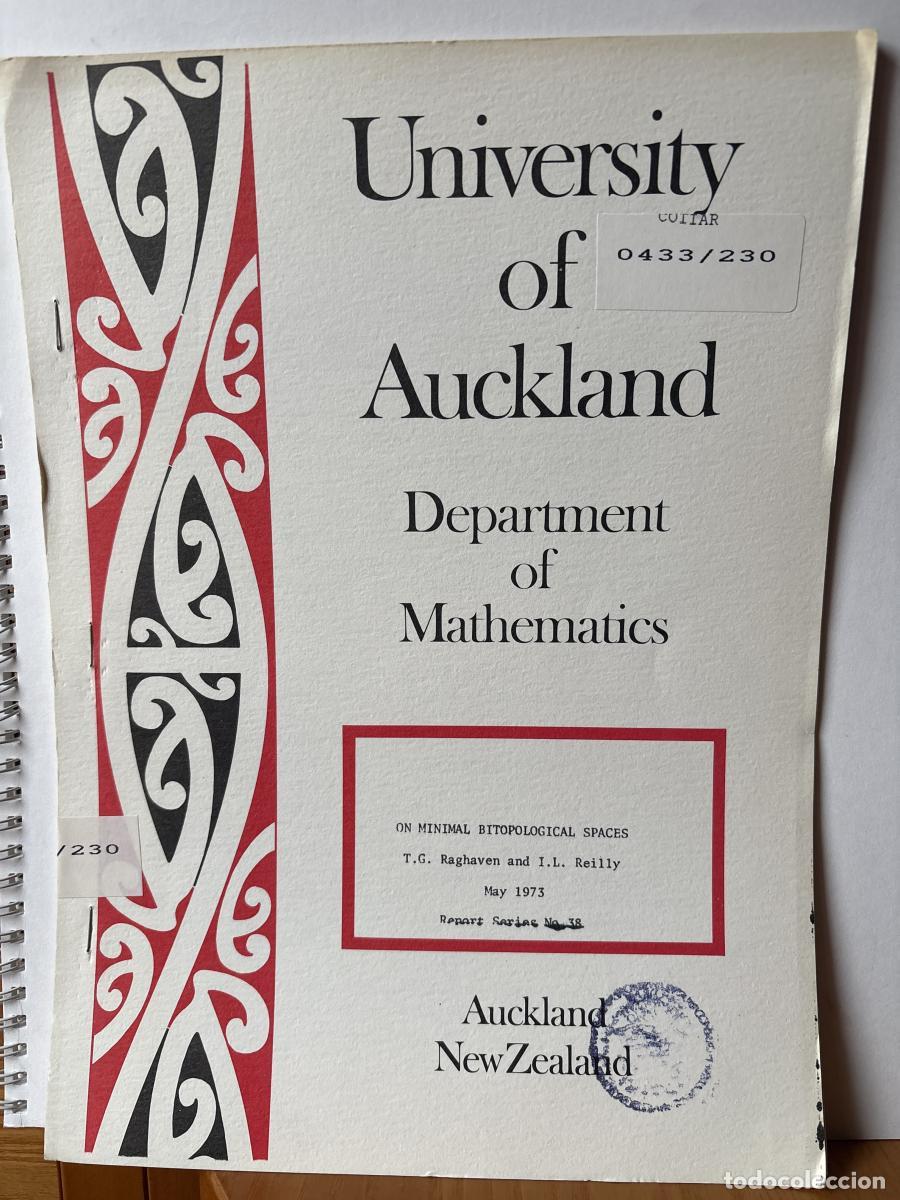 Libros: UNIVERSITY OF AUCKLAND. DEPARTMENT OF MATHEMATICS. ON MINIMAL BITOPOLOGICAL SPACES - E.J. COCKAYNE A