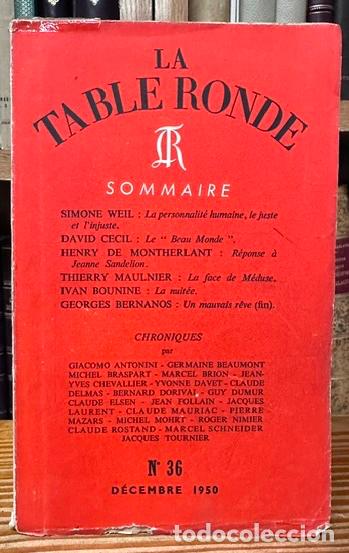 Libri di seconda mano: LA TABLE RONDE. Revue mensuelle. N&ordm; 36, d&eacute;cembre 1950
