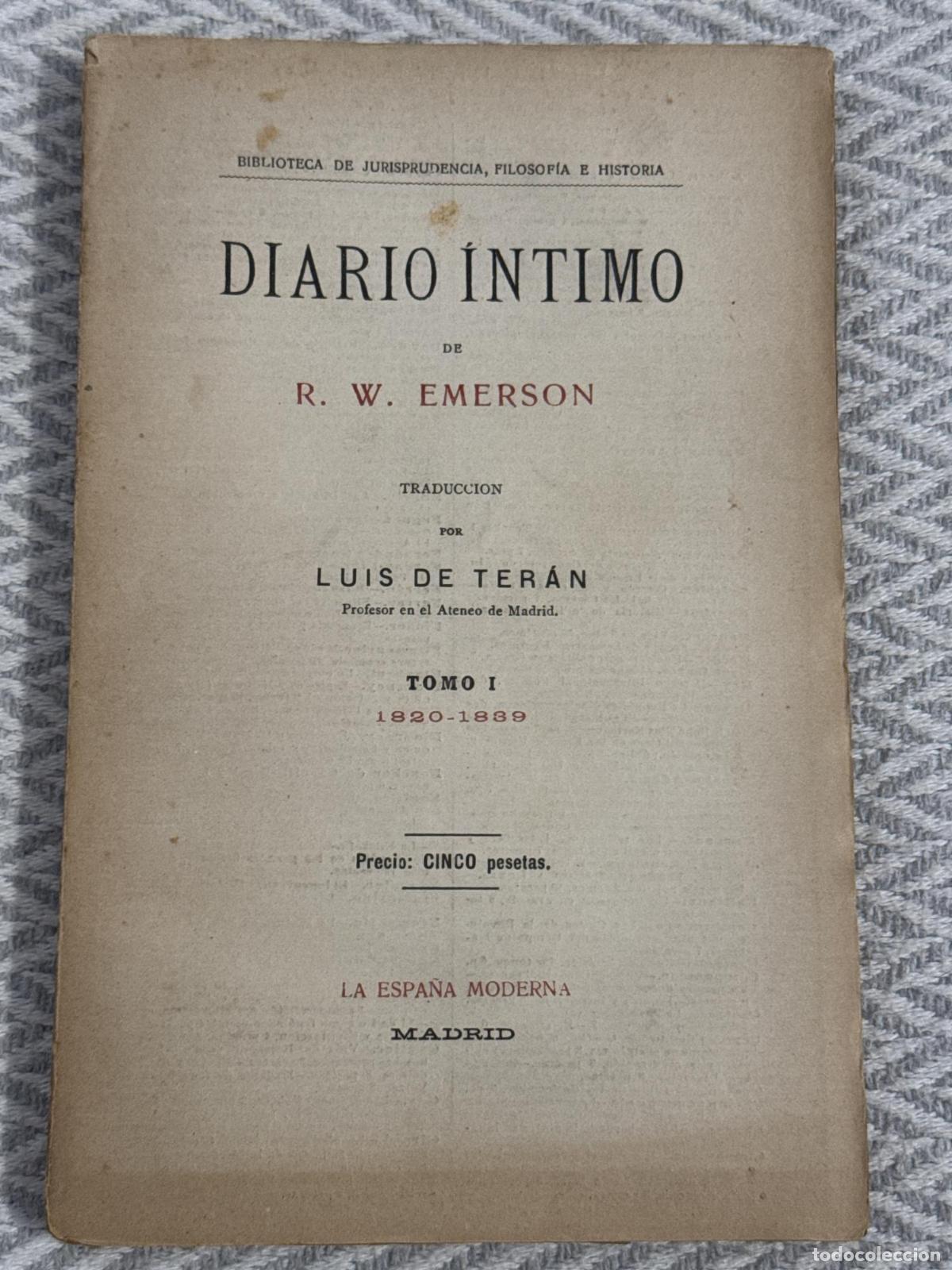 Livres: Diario &iacute;ntimo. Tomo I 1820-1839 - R. W. Emerson