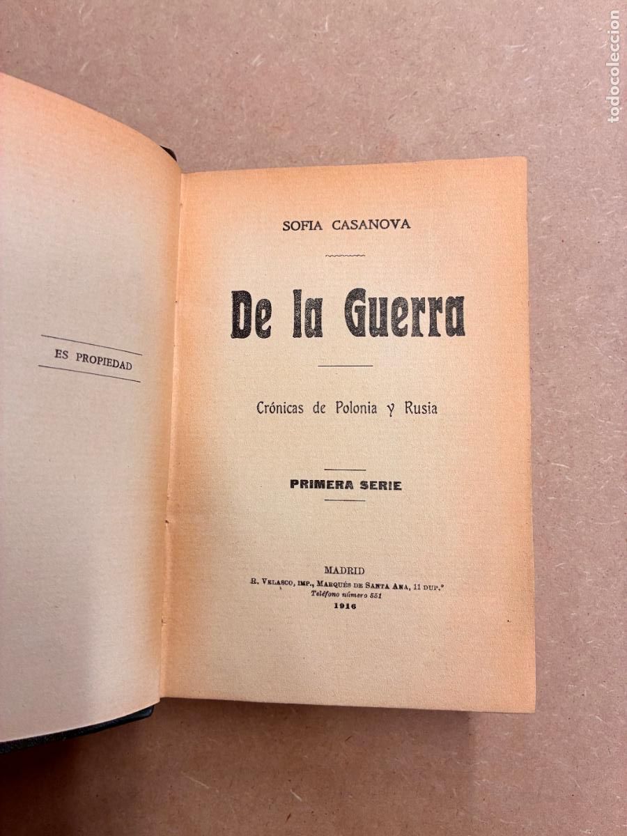 Libros: DE LA GUERRA. CR&Oacute;NICAS DE POLONIA Y RUSIA. (1916). - SOF&Iacute;A CASANOVA. - Foto 1