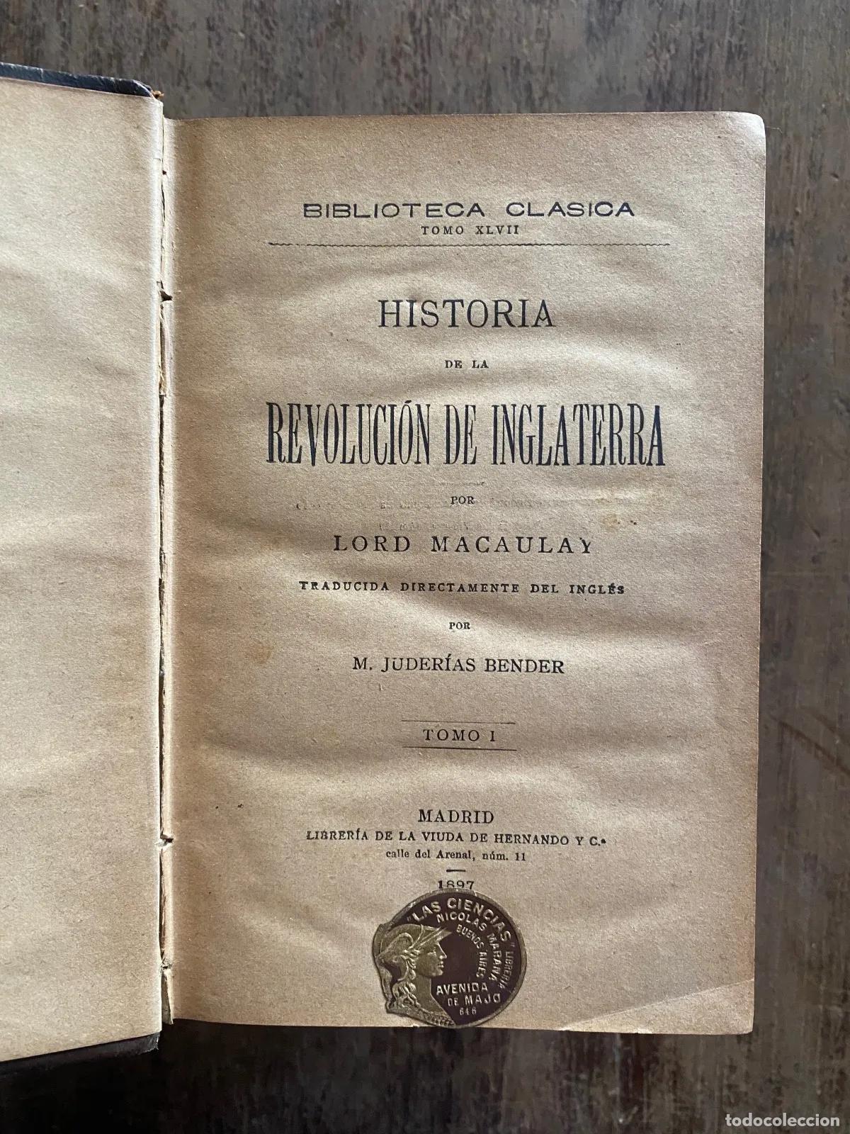 Livros em segunda m&atilde;o: Macaulay, Thomas Babington - Historia de la Revolucion de Inglaterra 4 tomos