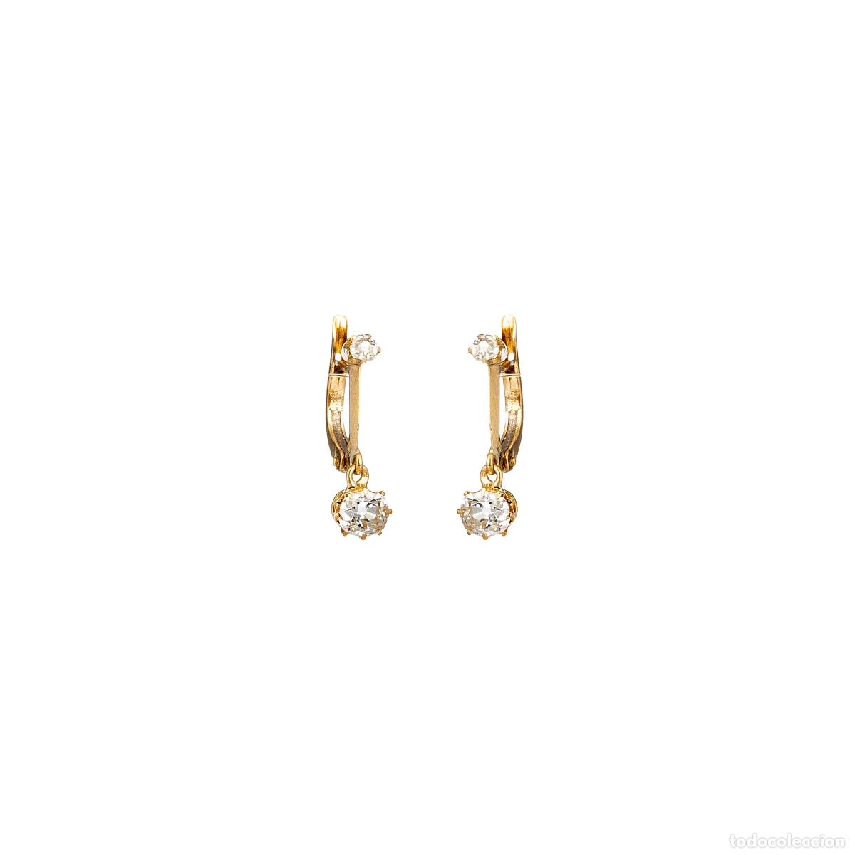 Libros: Joyas - Par de pendientes de oro de 19,2 quilates con diamantes - Siglo XIX