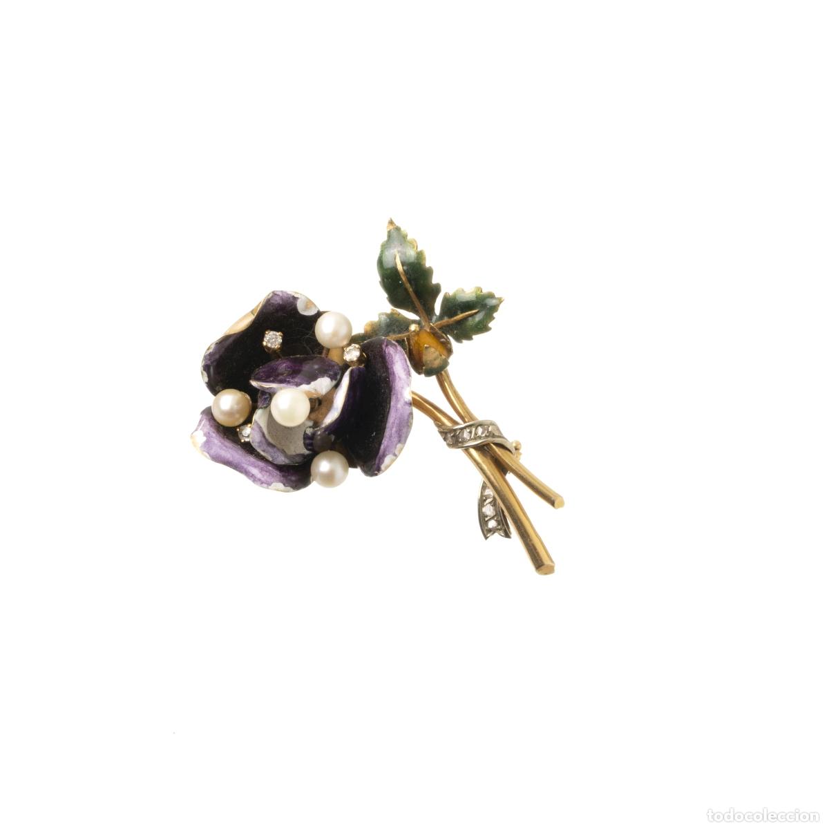 Libros: Joyas: Broche de flor en oro de 19,2 quilates con perlas y diamantes.