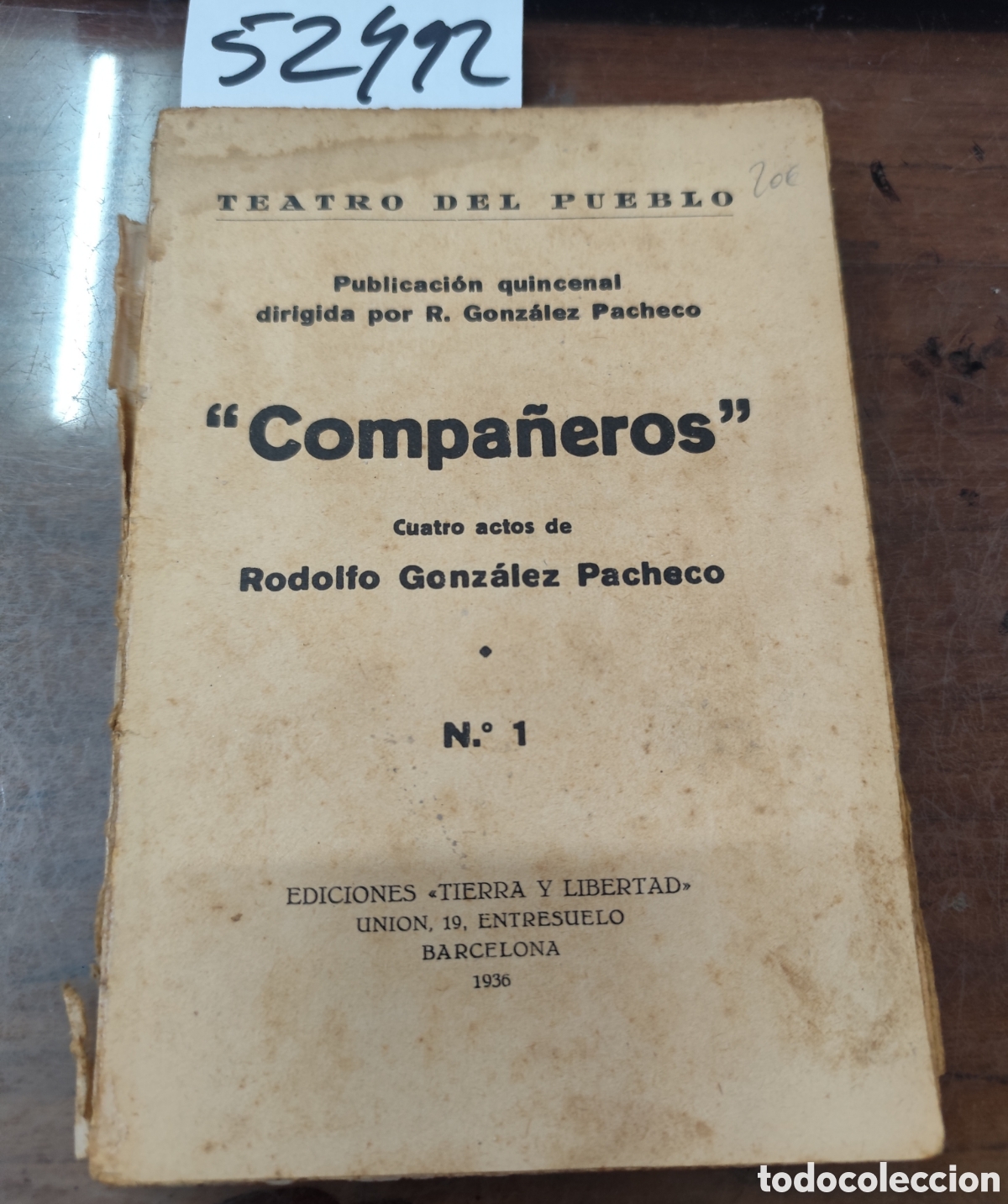 Livros em segunda m&atilde;o: COMPA&Ntilde;EROS. Cuatro actos. Teatro del Pueblo n&ordm;1. A&ntilde;o 1936 - GONZALEZ PACHECO,Rodolfo