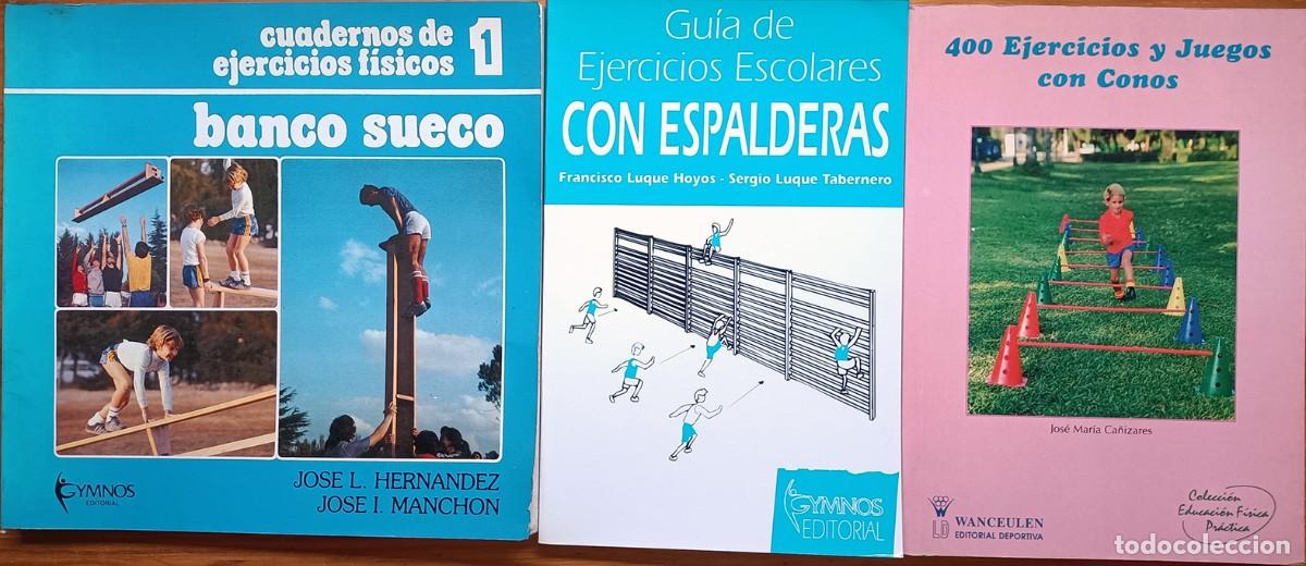 Libros: Lote de 3 gu&iacute;as de juegos escolares con banco sueco, espaldera y conos.