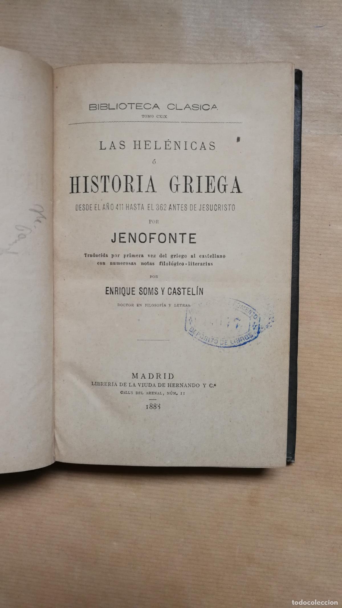 Libros: Las Hel&eacute;nicas o historia griega. - JENOFONTE.
