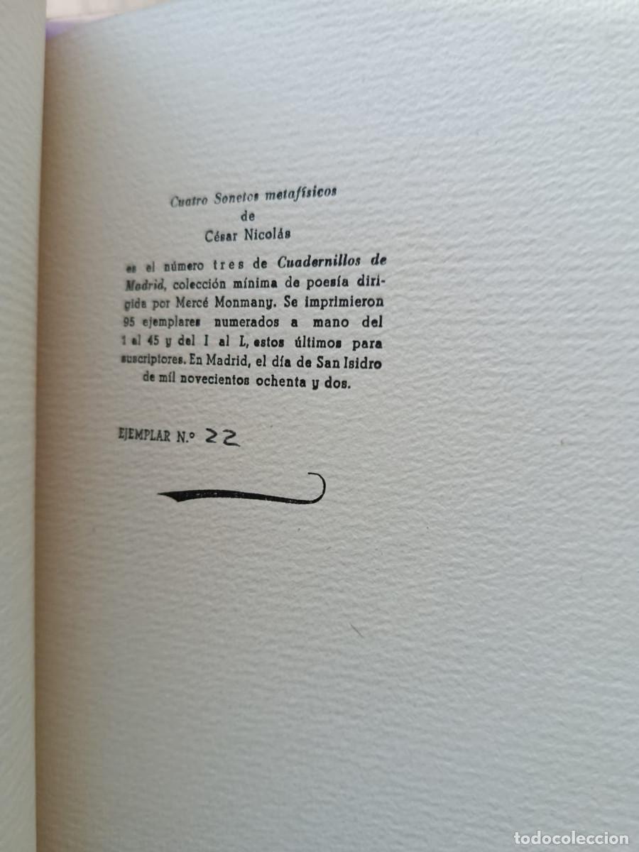 Libros: CUATRO SONETOS METAF&Iacute;SICOS - C&Eacute;SAR NICOL&Aacute;S - Foto 2