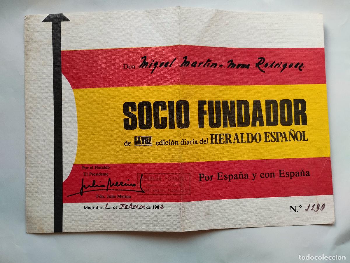Livros em segunda m&atilde;o: DIPLOMA SOCIO FUNDADOR DE LA VOZ EDICI&Oacute;N DIARIA DEL HERALDO ESPA&Ntilde;OL (N.&ordm; 1199, 1982) - FIRMADO... -