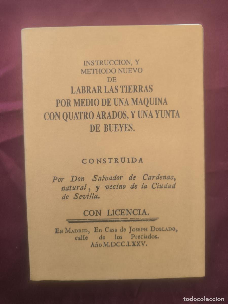Libros: Instrucci&oacute;n y m&eacute;thodo nuevo de labrar las tierras por medio de una m&aacute;quina con quatro arados, y una