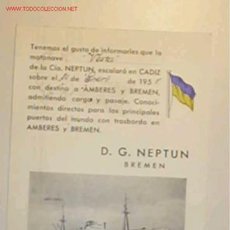 Líneas de navegación: TARJETA POSTAL DE LA COMPAÑÍA NEPTUN CON ITINERARIO Y DESTINO AÑO 1958