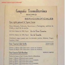 Líneas de navegación: ITINERARIO DE LA COMPAÑÍA TRASMEDITERRANEA EN EL MES DE MARZO DEL 1936