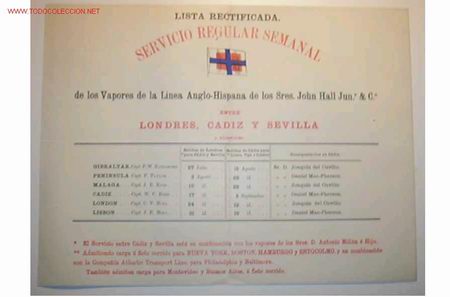 L&iacute;neas de navegaci&oacute;n: LISTA RECTIFICADA,SERVICIO REGULAR SEMANAL DE LOS V. DE LA LINEA ANGLO-HIPANA DE LOS...... - Foto 1