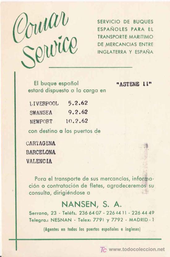 L&iacute;neas de navegaci&oacute;n: Comar Service, Nansen S.A. Buque Astene11 - 1962 - Foto 1
