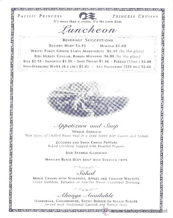 L&iacute;neas de navegaci&oacute;n: Buque PACIFIC PRINCESS  Menu de a bordo - Foto 1