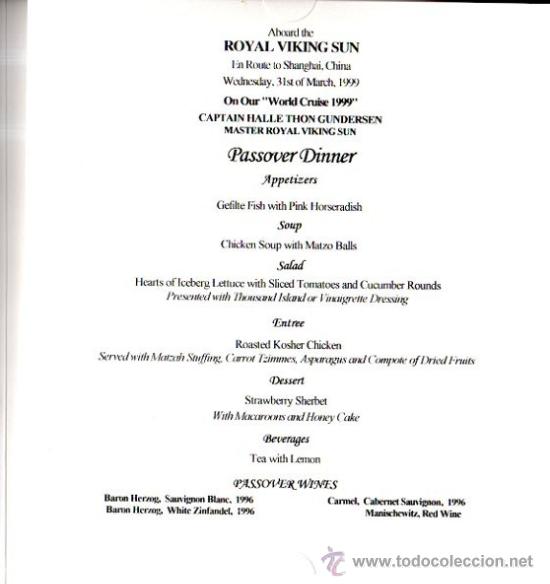 L&iacute;neas de navegaci&oacute;n: MEN&Uacute; DEL BARCO ROYAL VIKING SUN, 1999 - Foto 2