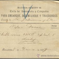 Linhas de navegação: CARGA Y DESCARGA DE VAPORES. COLLA DE SARMONETA Y COMPAÑIA. BARCELONA. 1897. Lote 36938502