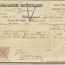 Linhas de navegação: CARTA DE CARGA Y DESCARGA DE VAPORES. COLLA ZARAGOZA. BARCELONA. 1897. Lote 36940136