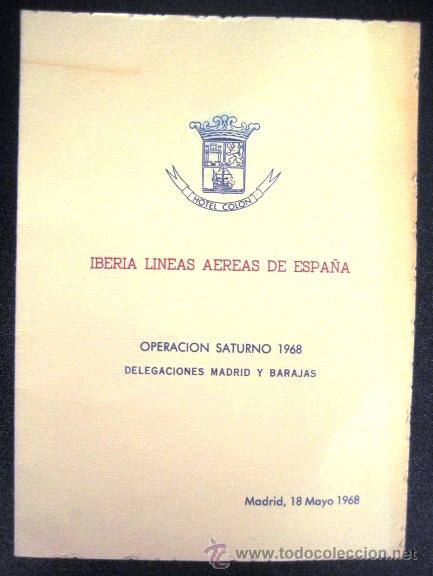 L&iacute;neas de navegaci&oacute;n: MEN&Uacute; IBERIA. OPERACI&Oacute;N SATURNO 1968. ENVIO GRATIS&iexcl;&iexcl;&iexcl; - Foto 1