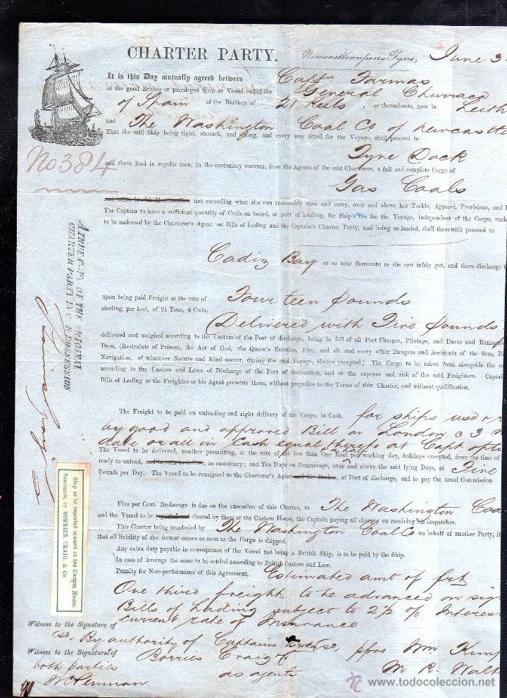 L&iacute;neas de navegaci&oacute;n: 1867. CONTATRO DE FLETAMENTO. LEER - Foto 1