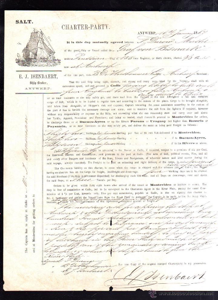 L&iacute;neas de navegaci&oacute;n: 1867. CONTATRO DE FLETAMENTO. LEER - Foto 1