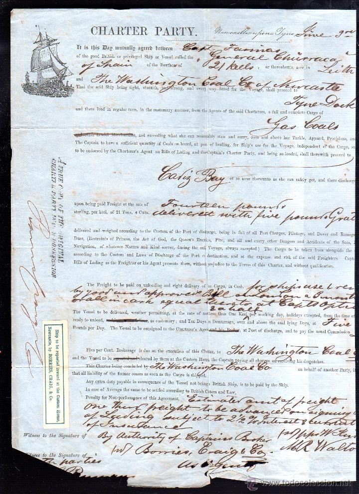 L&iacute;neas de navegaci&oacute;n: 1867. CONTATRO DE FLETAMENTO. LEER - Foto 1