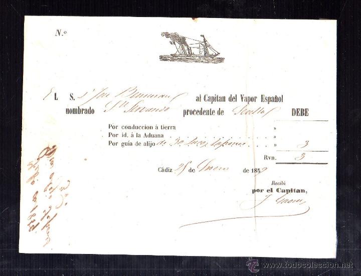 L&iacute;neas de navegaci&oacute;n: CONOCIMIENTO. DOCUMENTO DE EMBARQUE. 1859. SEVILLA. - Foto 1