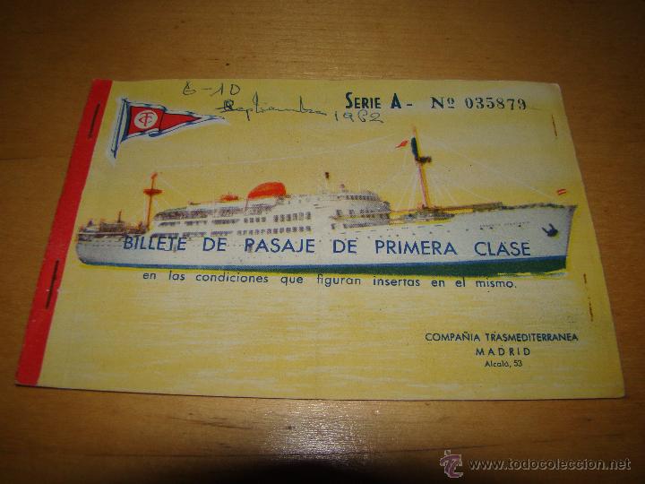 L&iacute;neas de navegaci&oacute;n: Antiguo billete pasaje COMPA&Ntilde;&Iacute;A TRASMEDITERRANEA - Foto 1