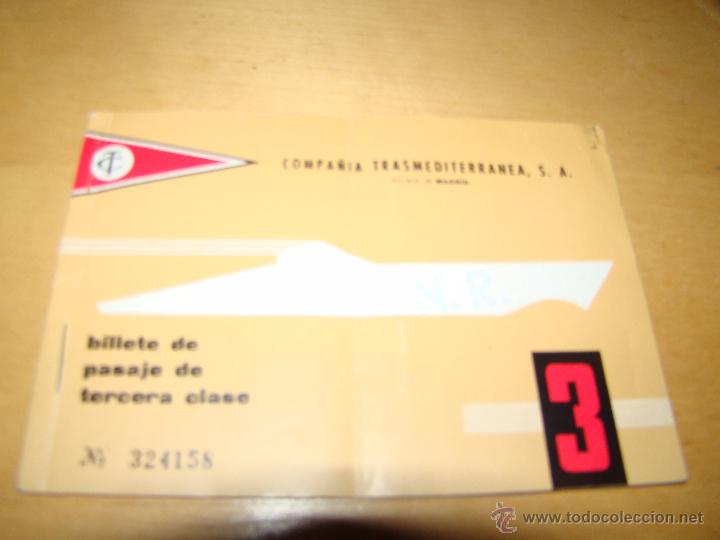 L&iacute;neas de navegaci&oacute;n: Antiguo billete pasaje COMPA&Ntilde;&Iacute;A TRASMEDITERRANEA - Foto 1
