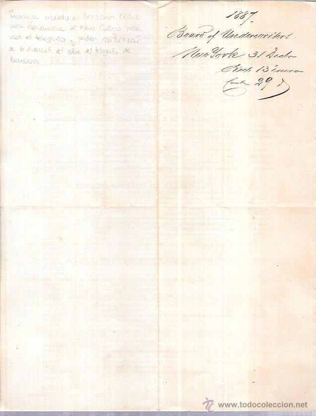 L&iacute;neas de navegaci&oacute;n: MENSAJE COMUNICANDO EL NUEVO C&Oacute;DIGO DE TEL&Eacute;GRAFO. 1887 - Foto 2