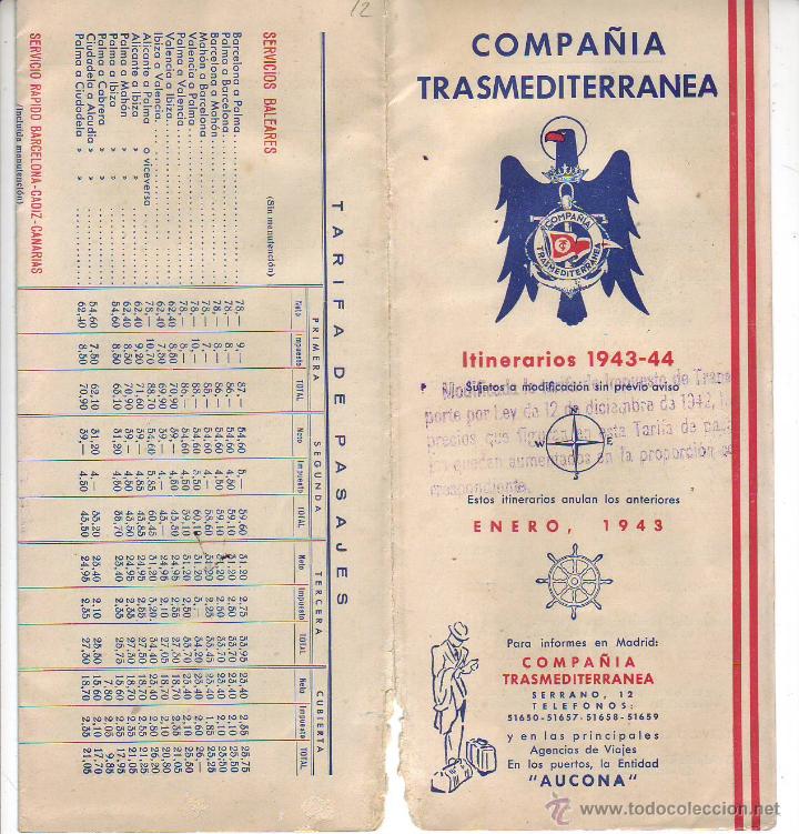 L&iacute;neas de navegaci&oacute;n: compa&ntilde;ia transmediterranea -itinerarios 1943-44 - Foto 2