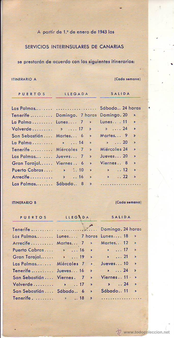 L&iacute;neas de navegaci&oacute;n: compa&ntilde;ia transmediterranea -itinerarios 1943-44 - Foto 3