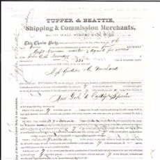Líneas de navegación: CONTRATO DE FLETAMENTO DEL BARCO NEURNAN DE NUEVA YORK A CADIZ. DUELAS DE MADERA Y BARRILES. 1874