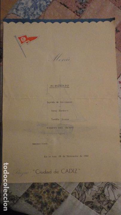 L&iacute;neas de navegaci&oacute;n: ANTIGUO MENU.BUQUE CIUDAD DE CADIZ.1964 - Foto 1