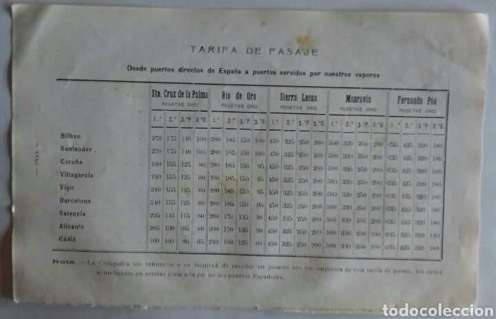 L&iacute;neas de navegaci&oacute;n: Compa&ntilde;ia Trasatl&aacute;ntica. Tarifa de Pasaje. 1913. - Foto 2