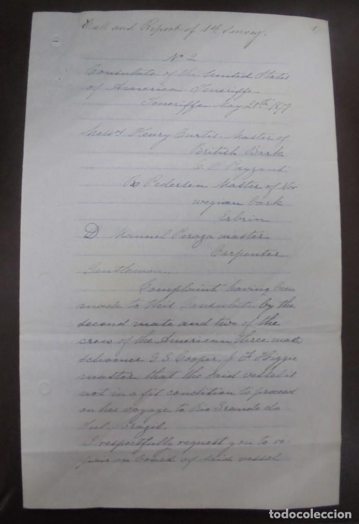 L&iacute;neas de navegaci&oacute;n: CONSULADO DE EEUU  EN TENERIFE. SS COOPER. LEER. 1879 - Foto 1