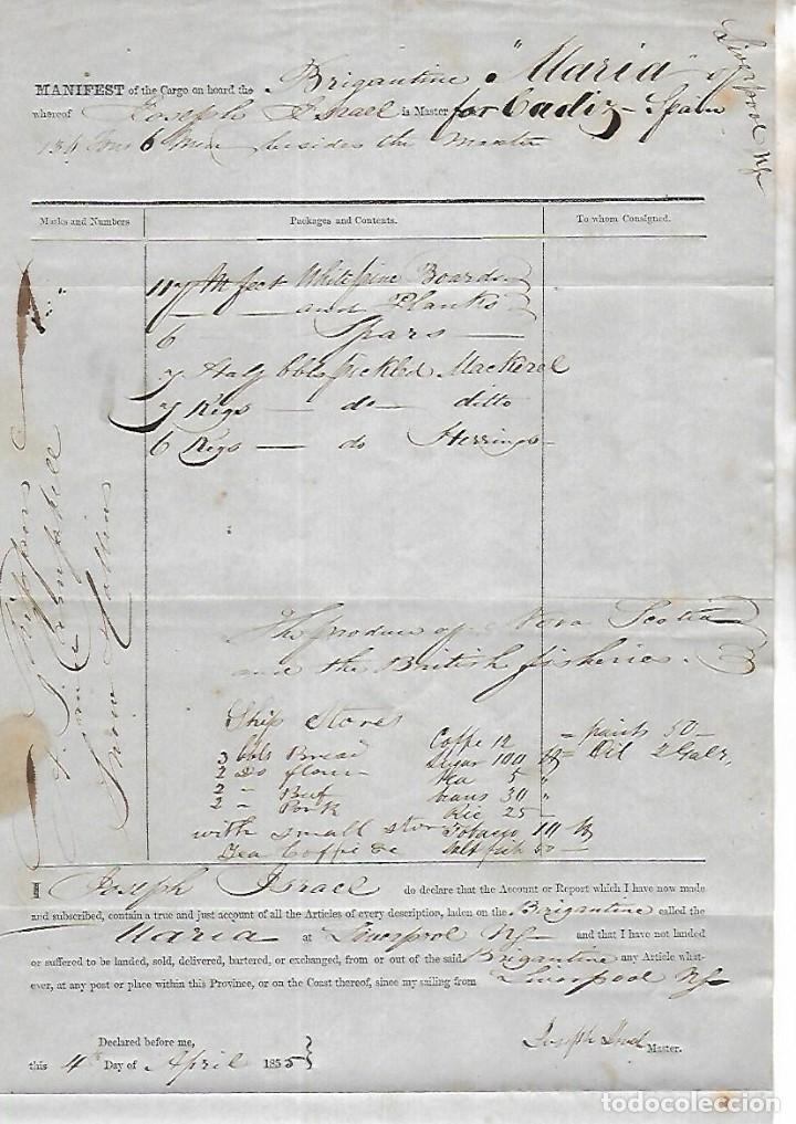 L&iacute;neas de navegaci&oacute;n: CONOCIMIENTO DE EMBARQUE. BERGANTIN MARIA. 1855. - Foto 1