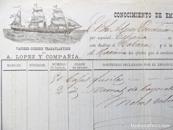 Schiffsfahrpl&auml;ne: CONOCIMIENTO DE EMBARQUE. VAPOR ESPA&Ntilde;A DESDE CADIZ A LA HABANA. 1876