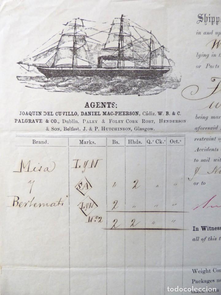 Lignes de navigation: CONOCIMIENTO DE EMBARQUE. VAPOR LORD BYRON DESDE CADIZ A LIVERPOOL. 1870