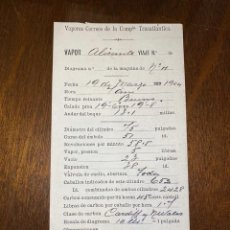 Linee di navigazione: VAPORES CORREO DE LA COMPAÑIA TRASATLANTICA. VAPOR ALICANTE. 19/MARZO/1904.DIAGRAMA DE MAQUINA