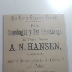 Líneas de navegación: AÑO 1887. LINEA DE NAVEGACIÓN. THE UNITED STEAMSHIP COMPANY. SALIDA DESDE CADIZ