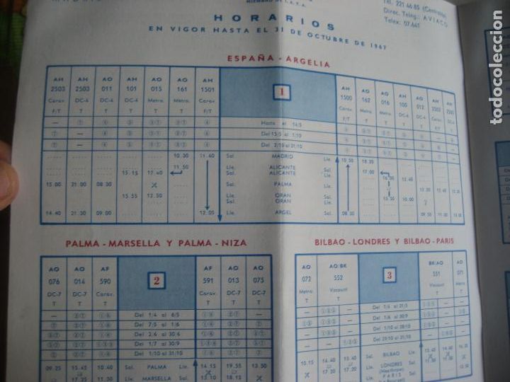 L&iacute;neas de navegaci&oacute;n: Aviaco. Horarios y Tarifas. 1966-1967. - Foto 5
