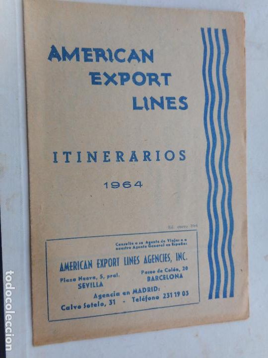 L&iacute;neas de navegaci&oacute;n: AMERICAN EXPORT LINES.ITINERARIOS 1964 - Foto 1