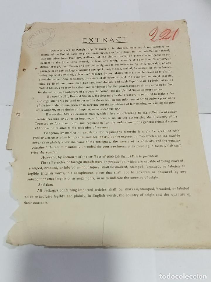 L&iacute;neas de navegaci&oacute;n: EXTRACTO. ENVIOS DE VINOS ESPIRITUALES. JOHN U.PETTY. CADIZ. - Foto 1