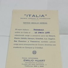 Líneas de navegación: TARJETA POSTAL. S.A DI NAVIGAZIONE ITALIA. SALIDA DE BARCO. CÁDIZ. 1955. VAPOR ITALIANO STROMBOLI.