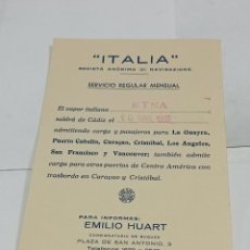 Líneas de navegación: TARJETA POSTAL. S.A DI NAVIGAZIONE ITALIA. SALIDA DE BARCO. CÁDIZ. 1955. VAPOR ITALIANO ETNA.