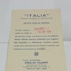 Líneas de navegación: TARJETA POSTAL. S.A DI NAVIGAZIONE ITALIA. SALIDA DE BARCO. CÁDIZ. 1955. VAPOR ITALIANO TRITONE.