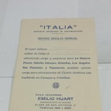 Líneas de navegación: TARJETA POSTAL. S.A DI NAVIGAZIONE ITALIA. SALIDA DE BARCO. CÁDIZ. 1957. VAPOR ITALIANO A.VOLTA