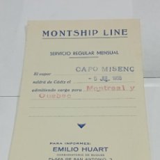 Líneas de navegación: TARJETA POSTAL. MONTSHIP LINE. SALIDA DE BARCO. CÁDIZ. 1955. VAPOR CAPO MISENO