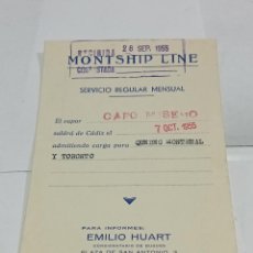 Líneas de navegación: TARJETA POSTAL. MONTSHIP LINE. SALIDA DE BARCO. CÁDIZ. 1955. VAPOR CAPO MISENO