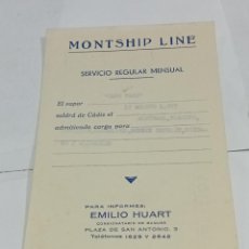 Líneas de navegación: TARJETA POSTAL. MONTSHIP LINE. SALIDA DE BARCO. CÁDIZ. 1957. VAPOR CAPO FARO